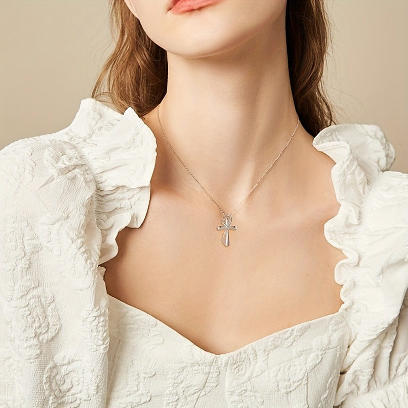 925 Sterling Silver Love Cross Pendant Necklace for Women – White Gold Finish, Meaningful Faith Jewelry Gift for Mom, Soulmate, Girlfriend, Wife – Birthday, Christmas & Valentine's Day