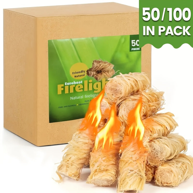 Natural Fire Starter Sticks 50/100pcs – Fast-Light Charcoal Starters for Fireplace, BBQ Grill, Campfire, Fire Pit, Wood Stove, Chimney & Smoker – Weather-Resistant, Indoor & Outdoor Use