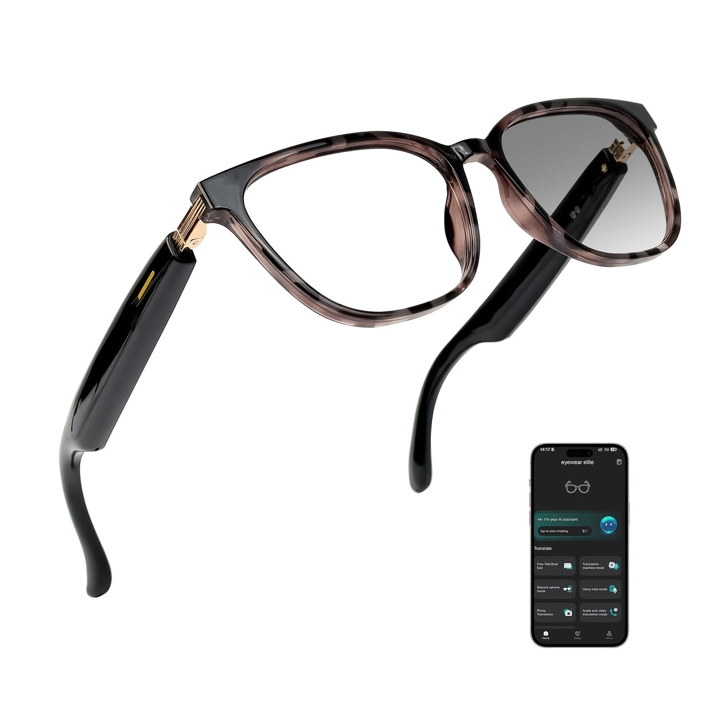AI Smart Glasses with Real-Time 160-Language Translation, GPT Chat Assistant, Bluetooth 5.2 Audio, Hands-Free Calling, Music Playback, Photochromic & Anti-Blue Light Lenses – Unisex Wearable Tech