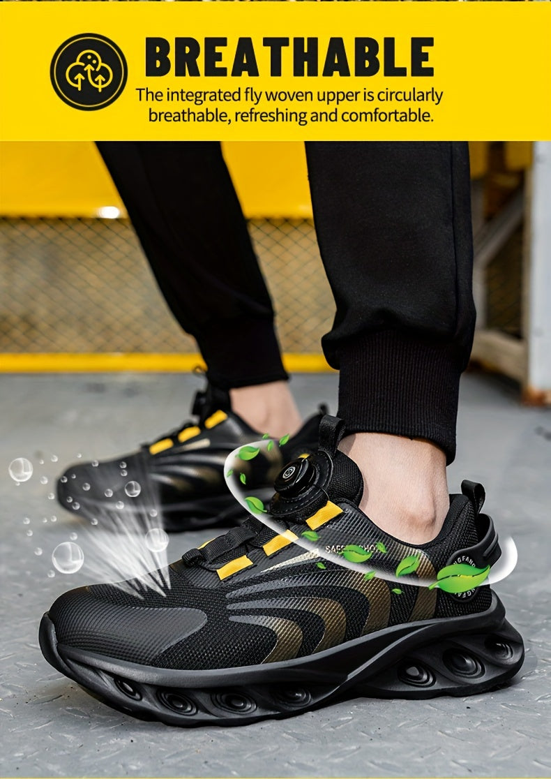 Men's Steel Toe Safety Shoes Wide Width Puncture-Proof with Rotating Buckle – Non-Slip Cushioned Work Boots for Construction, Industrial & Warehouse, Sizes US 6.5–13.5