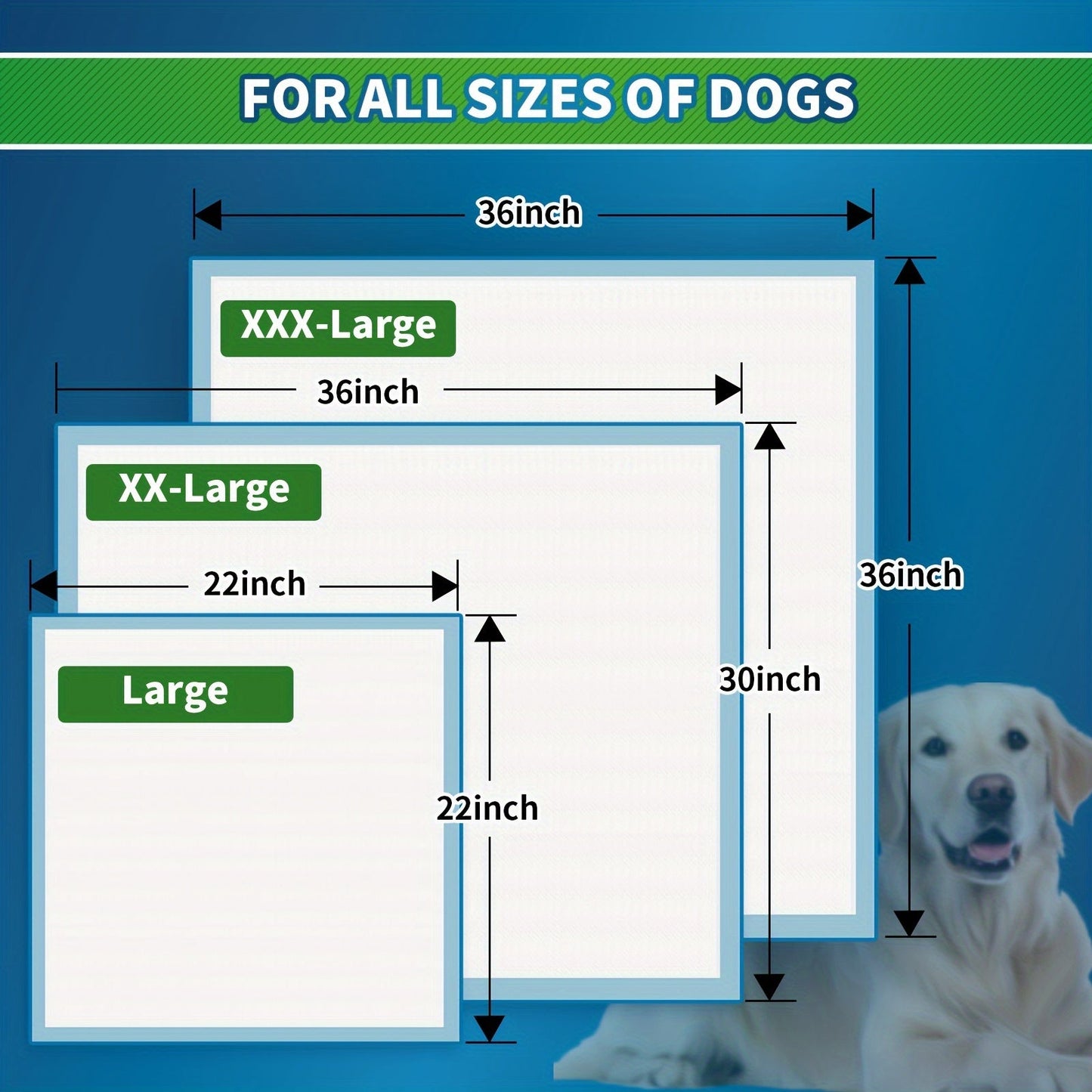 Disposable Dog Pee Pads Large – Upgraded Odor Control & Leak-Proof Puppy Training Pads, Super Absorbent Potty Pads for Housebreaking, 120 Count 22"x22" / 50 Count 30"x36" / 40 Count 36"x36"