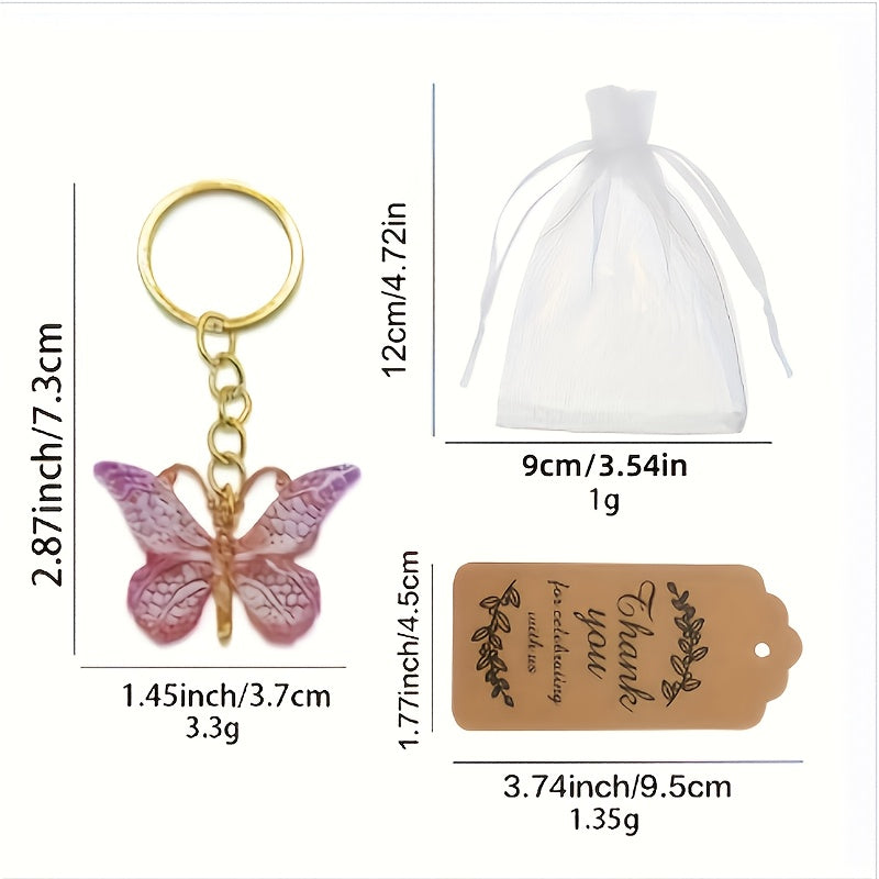 36pcs Gradient Color Butterfly Keychains Bulk Set – Elegant Butterfly Charms with Round Ring Clasp for Parties, Weddings & Birthdays – Decorative Gift Set & Party Favors