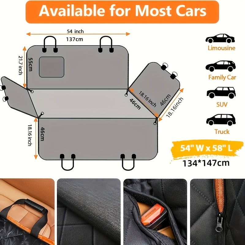 Dog Car Seat Cover Pet Hammock – Scratchproof Nonslip Backseat Protector with 4 Storage Bags & Side Flaps for Cars, Trucks & SUVs