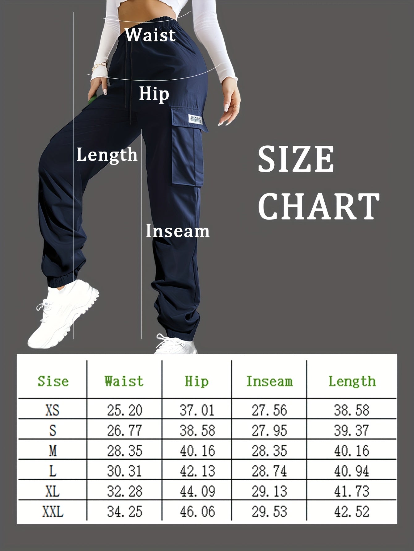 Women's Cargo Pants with Zippered Pockets – Elastic Drawstring Waist Large Pocket Casual Outdoor Trousers Black Grey Green Blue XS-XXL