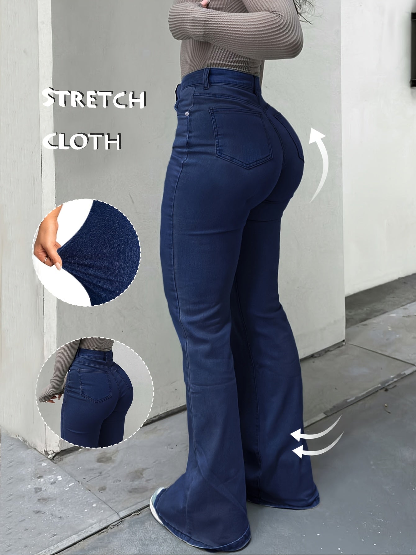 Women's Y2K Vintage High-Waist Straight Leg Denim Jeans – High Elastic Waistband, Solid Color Long Pants, 12 Colors, Sizes XS-XXL, Trendy Streetwear Fashion