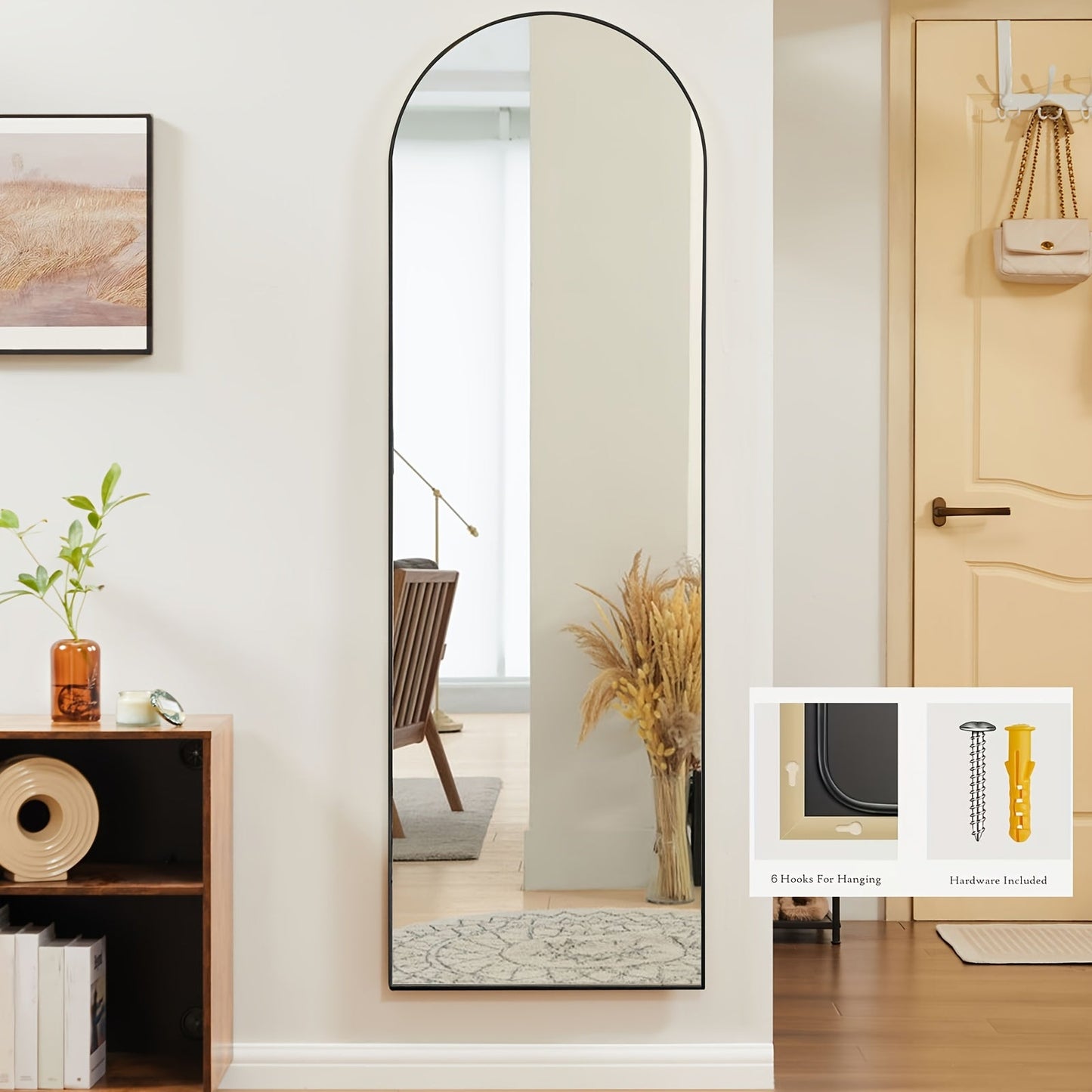 Arched Full Length Mirror with Stand 64x21 / 59x16 Inch, Aluminum Alloy Frame Shatter-Proof Nano Glass Floor Mirror, Standing Full Body Mirror for Bedroom Living Room Cloakroom Wall Decor
