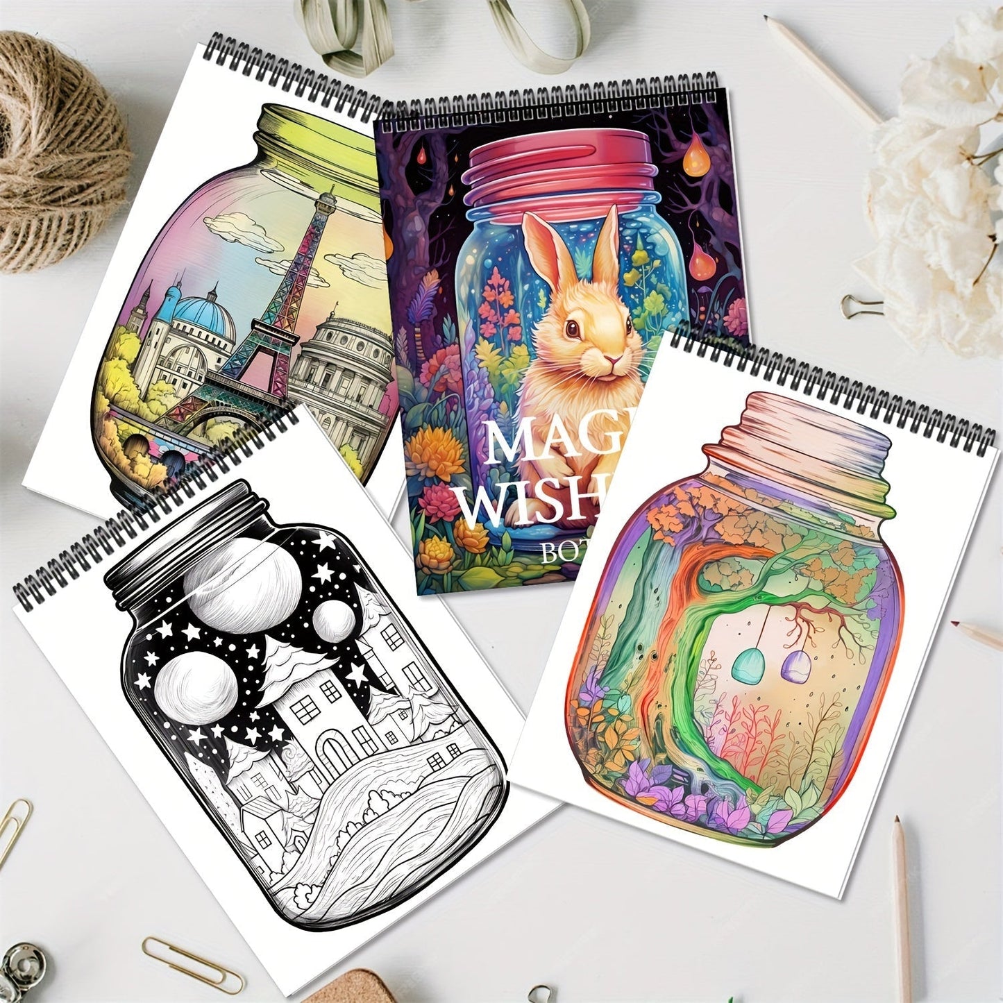 Adult Coloring Books Set of 5 with 150 Unique Designs – Spiral Bound Mindfulness Art Books Featuring Butterflies, Cats, Ocean, Cottage & Magical Wishes – Perfect Stress Relief Gift for Women, Men & Teens