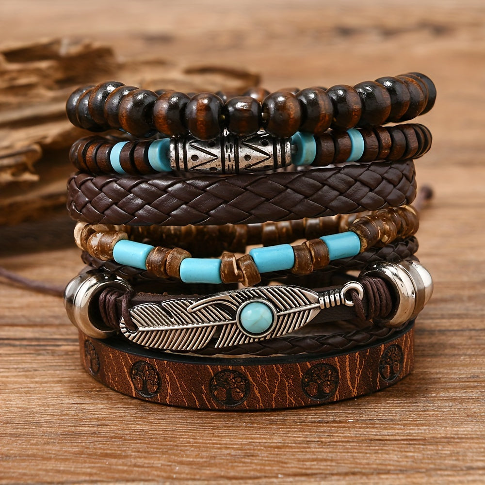 24pcs Boho Bracelet Set for Women – Turquoise Bead, Woven PU Leather & Flower Pendant Stackable Bracelets, Bohemian Western Denim Style Jewelry, Layered Wrist Stack Gift Set for Teen Girls & Adults