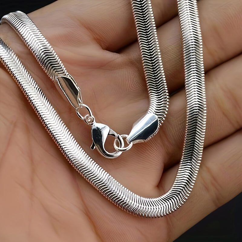 S925 Sterling Silver Flat Snake Chain Necklace Unisex – Handmade Hypoallergenic Artistic Necklace Sizes 18–22 Inch, Stackable Layering Style, Perfect Jewelry Gift for Him or Her