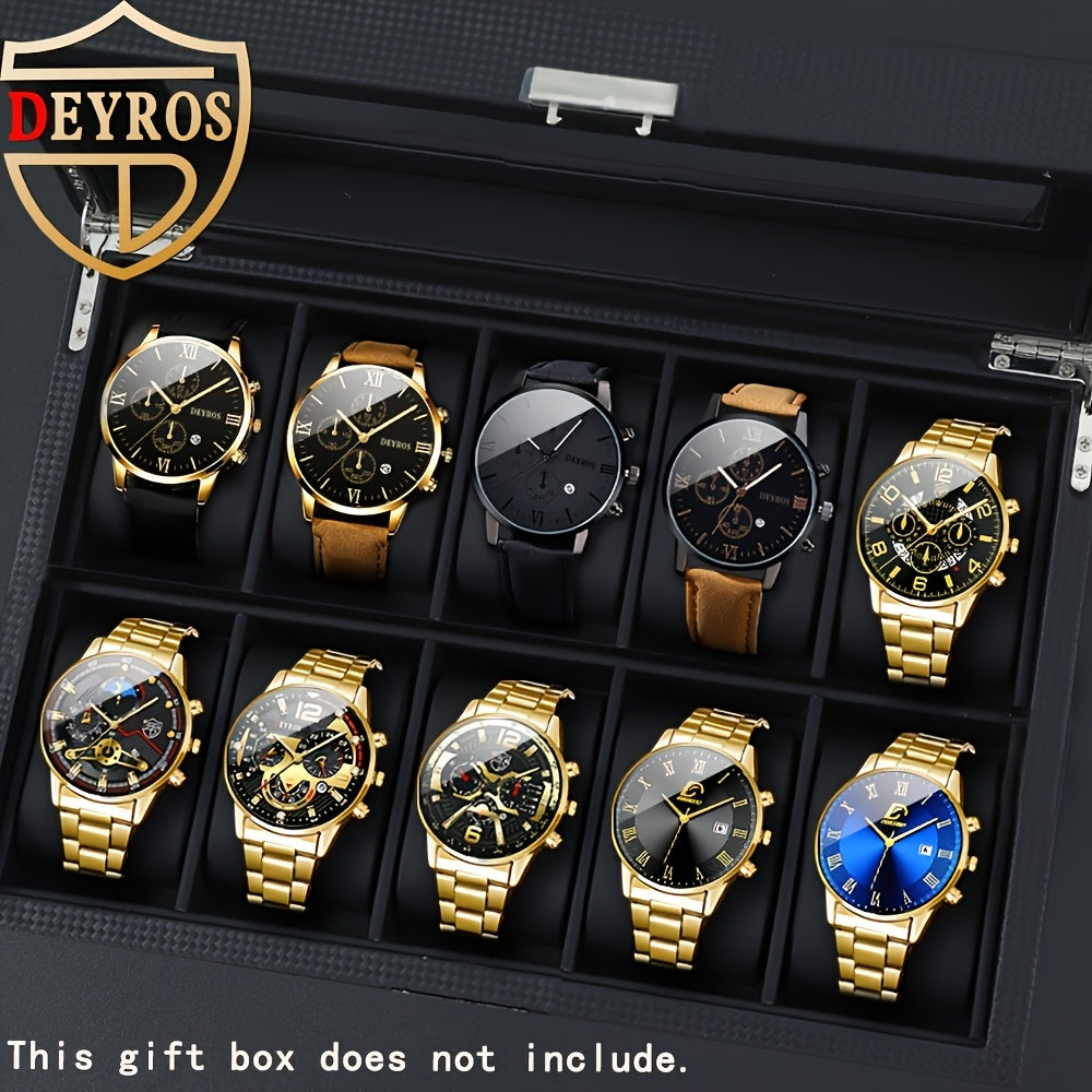 Men's Quartz Watch Set 10 Pcs – Analog Alloy Case, Faux Leather Strap, Date Display, Multiple Styles – Casual Wrist Watches for Men, Perfect Gift Set
