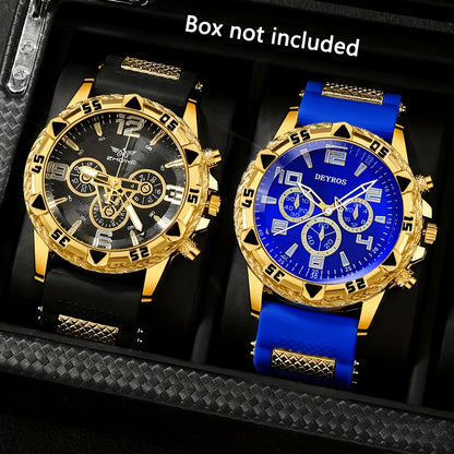 2-Pack Men's Large Dial Silicone Strap Quartz Watch Set Sports Business Casual Wristwatch Round Dial 5 Color Combos Gift for Him