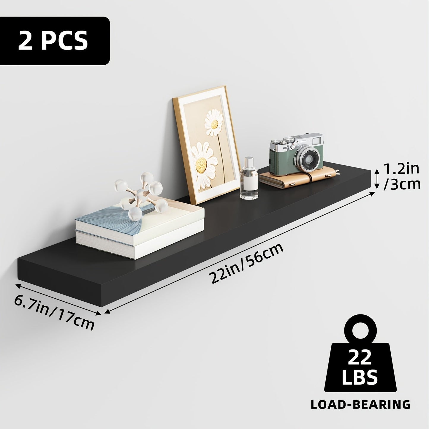 Floating Wall Shelves Wood 2/4/6 Pack 15.7 19.7 22 Inch Wall Mounted Shelves for Living Room Kitchen Bathroom Bedroom Holds 30 lbs Walnut Brown White Black Gray Home Decor Storage