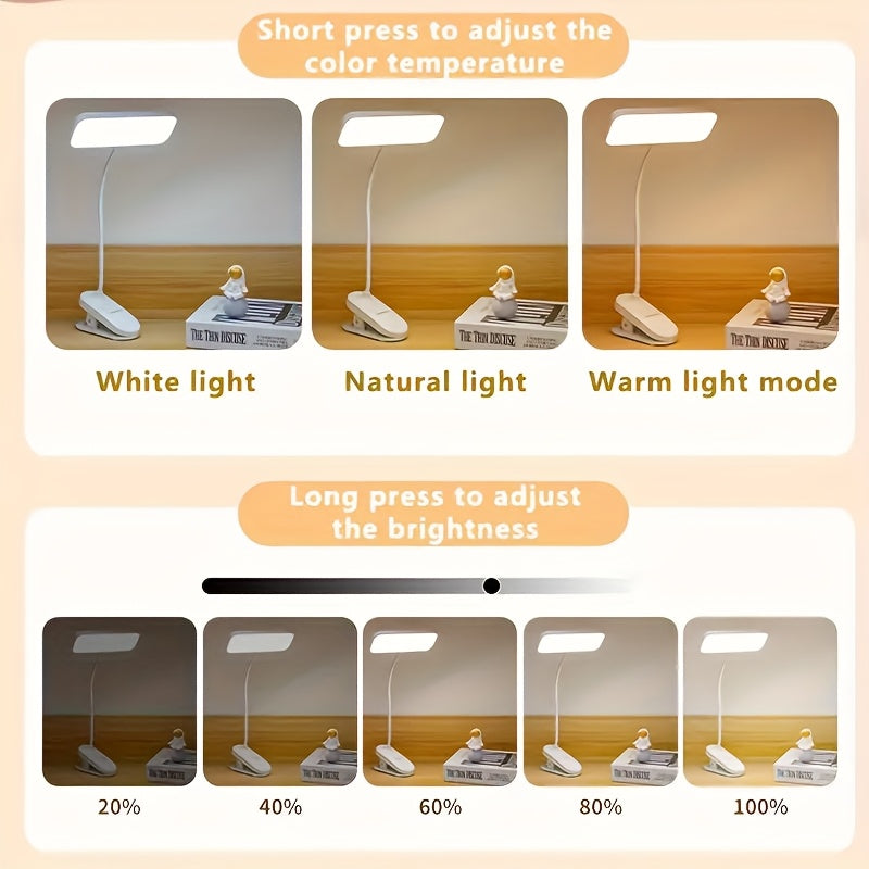 Adjustable LED Gooseneck Desk Lamp – Touch Control, Dimmable, Color Temperature Adjustment, USB & 18650 Rechargeable Battery Powered, Sunshade Indoor Task Light, White