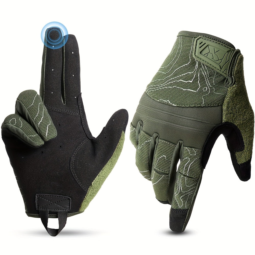 Breathable Full Finger Tactical Gloves with Touchscreen Tips – Anti-Slip Flexible Professional Gloves for Driving Cycling Working Outdoor Sports, Sizes S-XL in Black & Green