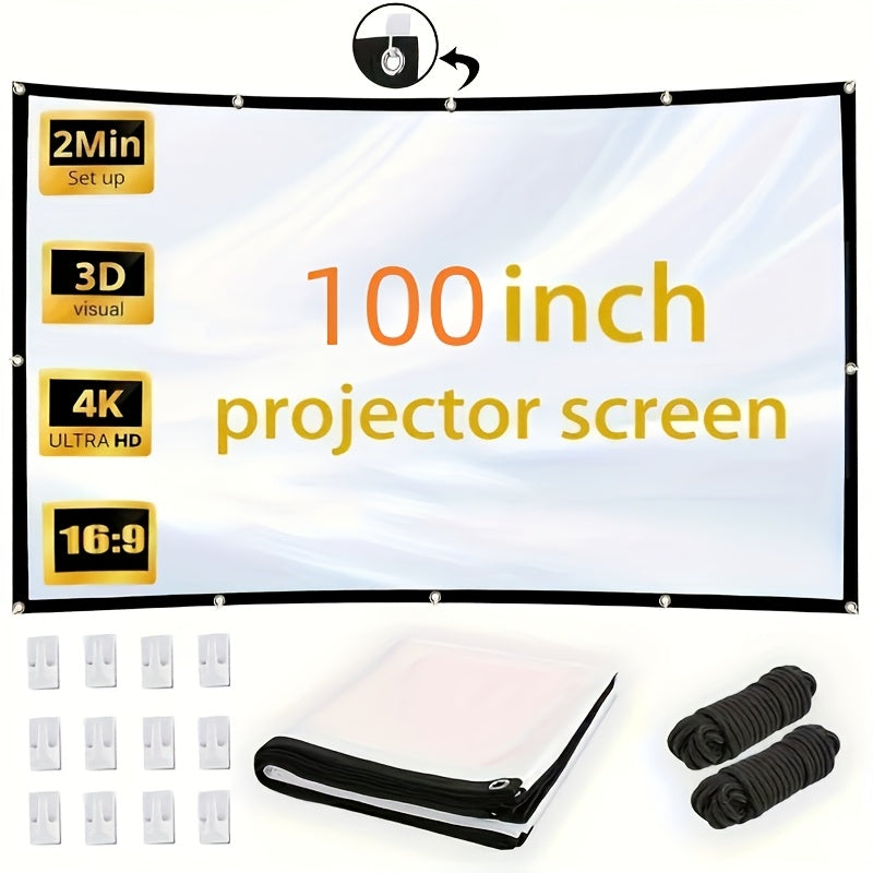 100-Inch Portable Projector Screen 4K HD 16:9 – Foldable Wrinkle-Free Outdoor & Indoor Movie Screen, 160° Wide View Dual-Sided Projection for Home Theater, Camping, Party & Presentations