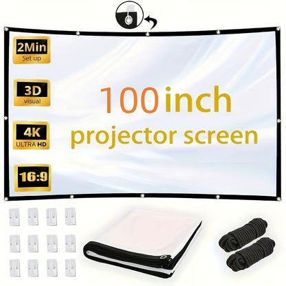 100-Inch Portable Projector Screen 4K HD 16:9 – Foldable Wrinkle-Free Outdoor & Indoor Movie Screen, 160° Wide View Dual-Sided Projection for Home Theater, Camping, Party & Presentations