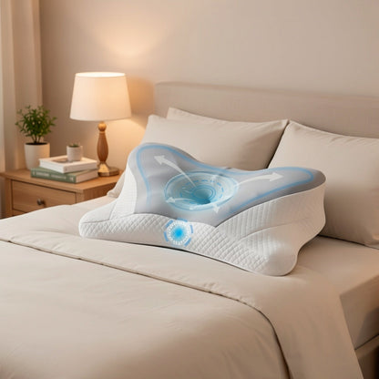 Cervical Neck Pillow Memory Foam Ergonomic Contour Pillow for Neck Pain Relief, Cooling Pillowcase Included, Orthopedic Bed Pillow for Side Back Stomach Sleepers, Shoulder & Spine Support Sleep Pillow
