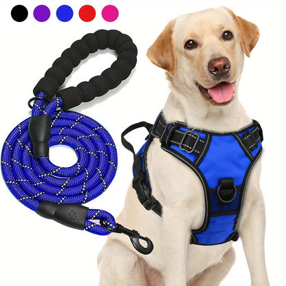 No Pull Dog Harness and Leash Set – Adjustable Reflective Oxford Vest Harness with 5-Foot Padded Handle Rope for Medium to Large Dogs, Quick-Release Buckles, Sizes S-XL, 5 Colors