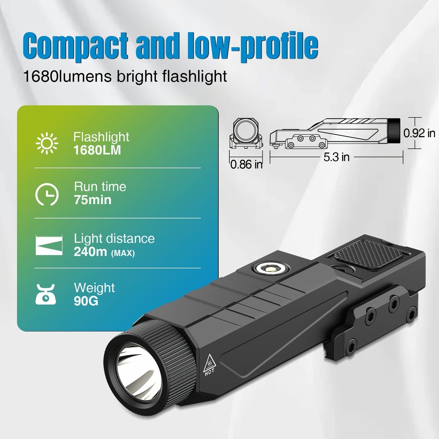 1680 Lumens Tactical Flashlight for Rifle with Momentary Strobe – M-Lok & Picatinny Dual Rail Mount, Magnetic USB Rechargeable, Low Profile Weapon Light for Hunting, Shooting & Home Defense (Model DF9030)