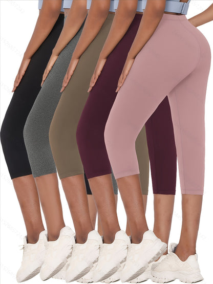 Women's Capri Pants 5-Pack Super Soft No See-Through High-Stretch Skinny Fit Solid Color Yoga Sports Leggings – LUCKYUM XS-XXL