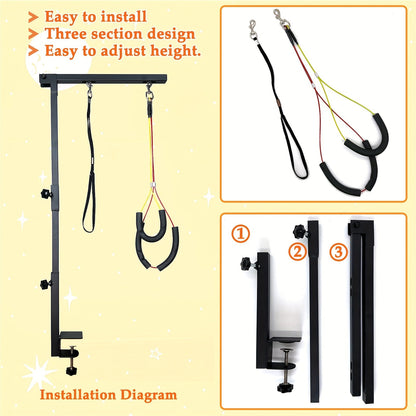Dog Grooming Arm with Clamp 36 Inch – Adjustable Heavy-Duty Iron No-Sit Haunch Holder, 3-Section Design for Small & Medium Dogs and Cats, Includes Colorful Positioning Ropes, Professional Pet Grooming