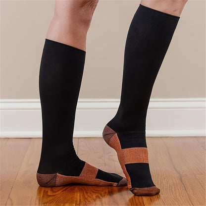 Copper Compression Socks 10 Pairs for Women & Men – Knee High Circulation Support Socks for Running Cycling Climbing Athletic Daily Wear S M L XL XXL Black Skin