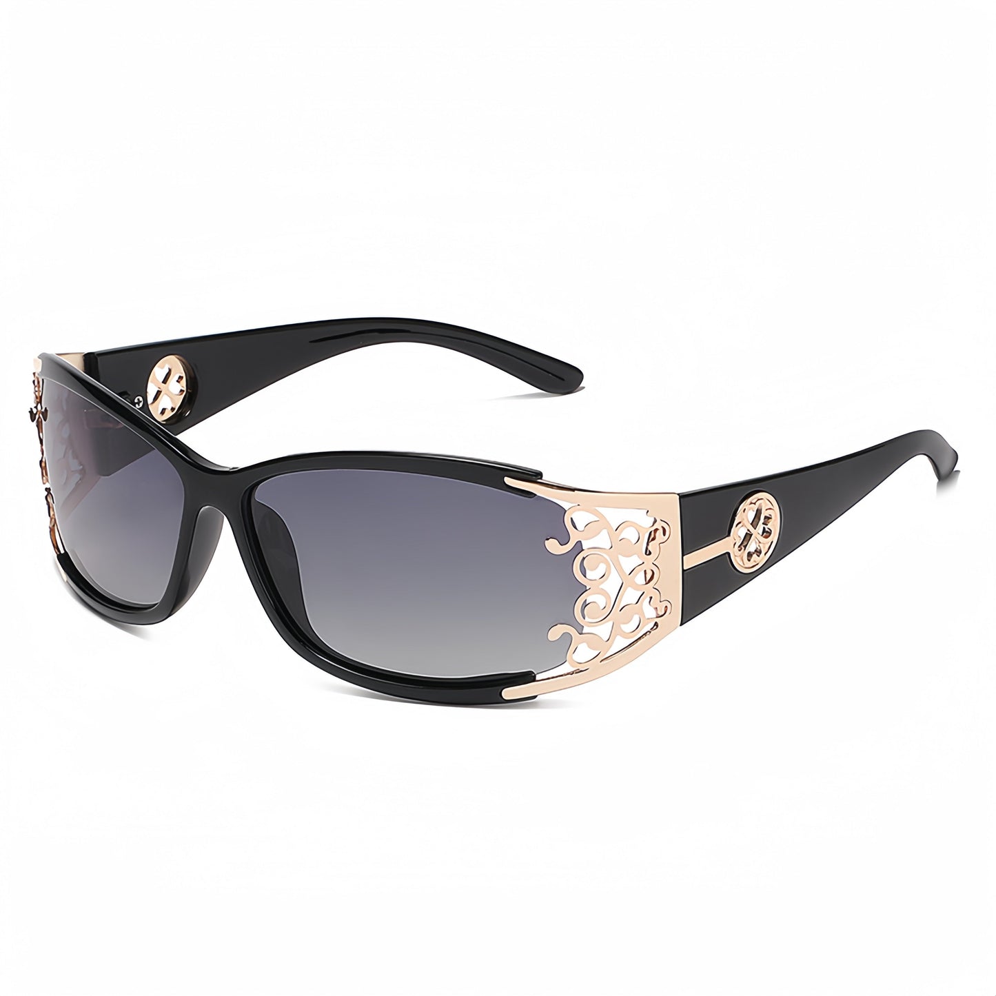 Polarized Sunglasses for Women – Oversized Square Frame UV400 Hollow Carved Temple, Retro Vintage Fashion Shades for Driving Beach Outdoor, Ladies Eyewear Gift Black Blue Purple Tea