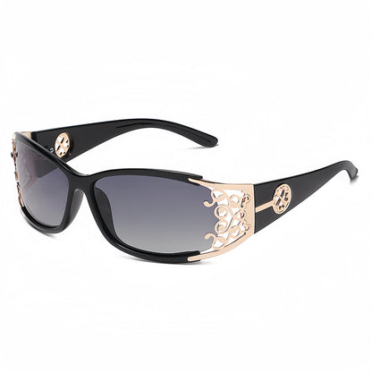 Polarized Sunglasses for Women – Oversized Square Frame UV400 Hollow Carved Temple, Retro Vintage Fashion Shades for Driving Beach Outdoor, Ladies Eyewear Gift Black Blue Purple Tea