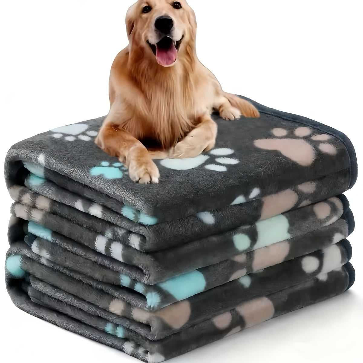 Soft Coral Fleece Pet Blankets for Dogs and Cats 3-Pack - 100% Polyester Paw Print Design Machine Washable, All-Season Throw Blanket for Small Medium Large Breeds, Cozy Pet Bed Cover