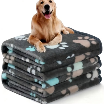 Soft Coral Fleece Pet Blankets for Dogs and Cats 3-Pack - 100% Polyester Paw Print Design Machine Washable, All-Season Throw Blanket for Small Medium Large Breeds, Cozy Pet Bed Cover