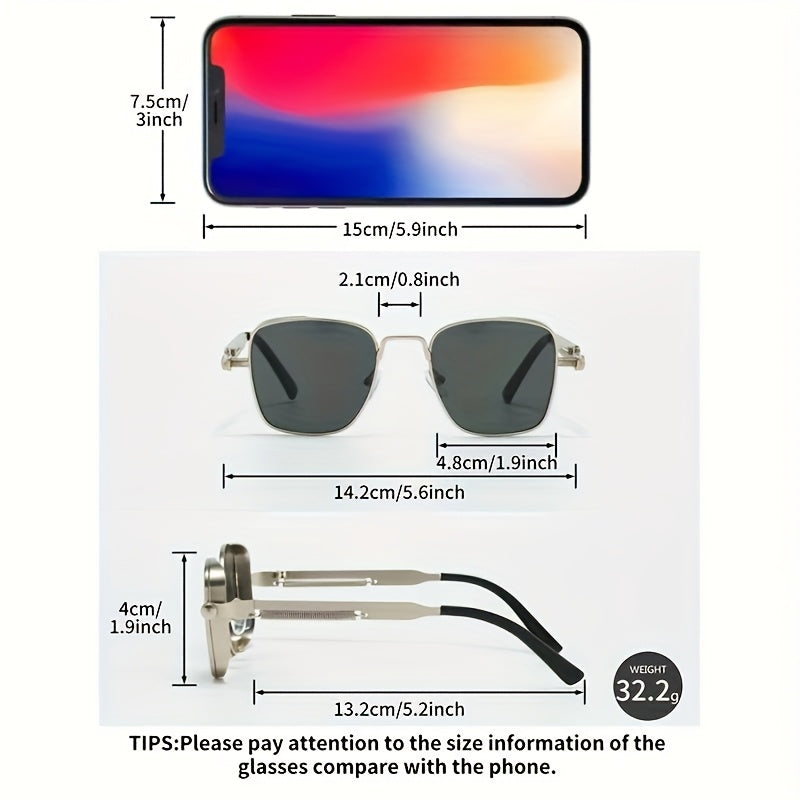 Retro Steampunk Square Sunglasses for Men & Women – Vintage Metal Frame Gradient Green Lenses UV400 Protection, Party Streetwear Festival Eyewear with Case & Cloth, Unique Gift Idea