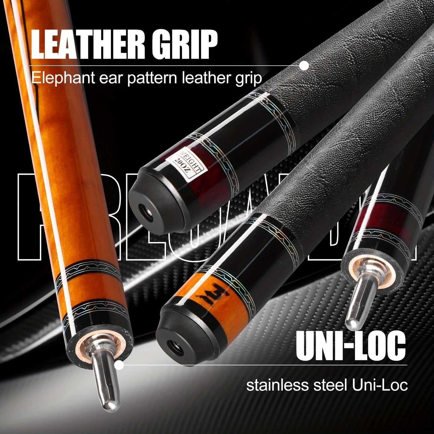 PREDAIDR SP Series Carbon Fiber Pool Cue 58" – Professional Low Deflection Billiard Cue Stick 12.5mm Tip Leather Grip 3/8x8 Pin Joint 19-20oz