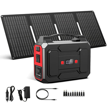 Portable Power Station 100W / 300W Solar Generator – AC Outlet, USB QC3.0, DC Port, LED Flashlight, High Capacity Battery Pack for Camping Hiking Road Trip CPAP Hurricane Emergency