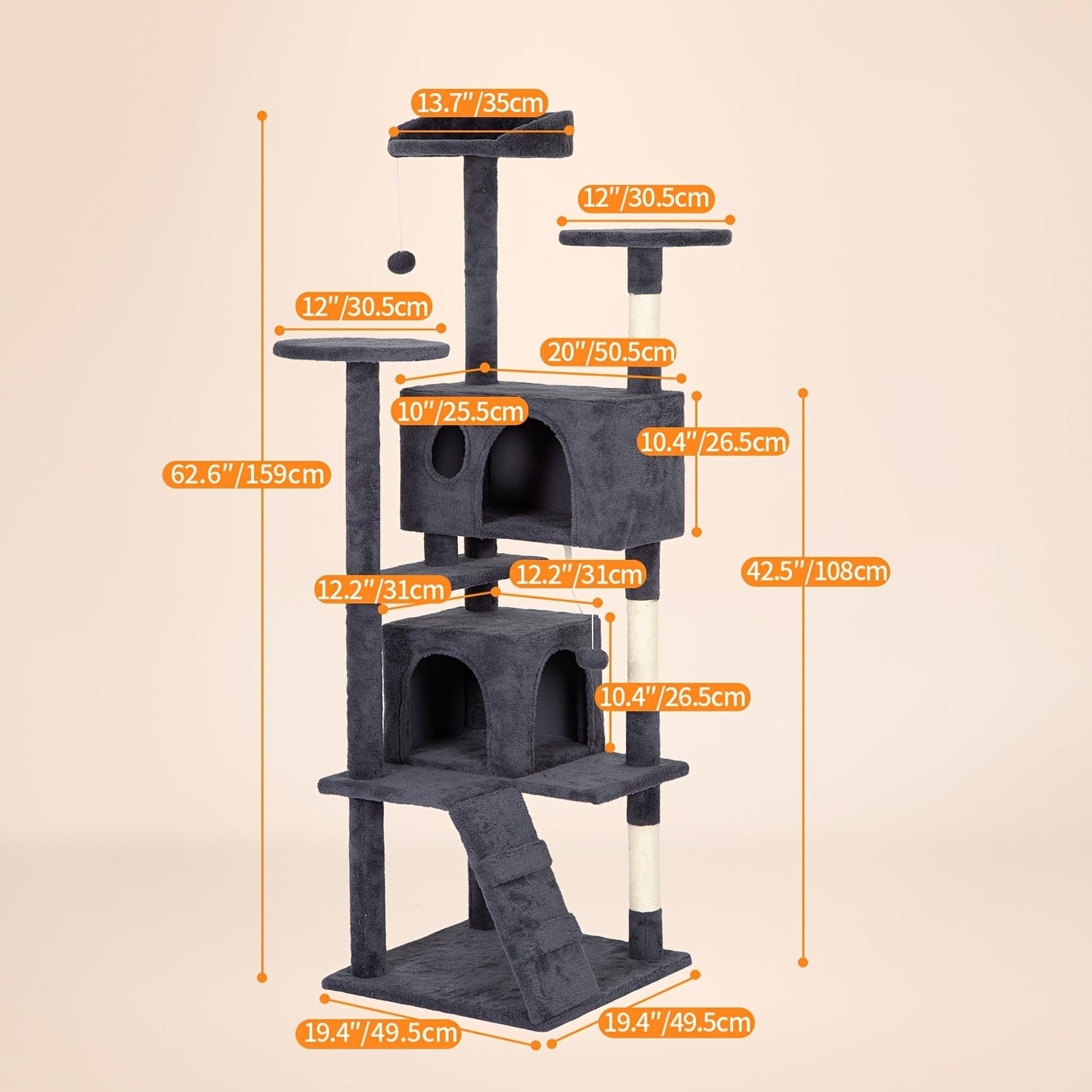 Multi-Level Cat Tree Tower with Scratching Post, Perches & Plush Apartments – Space-Saving Indoor Cat Climbing Frame & Activity Center, Heights 36–80 Inch, 6 Colors