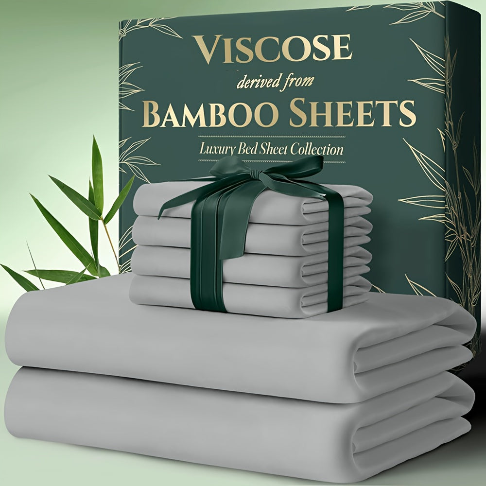 Cooling Bamboo Bed Sheets Set 6-Piece Ultra Soft 17 Inch Deep Pocket Double Stitching Cooling Fiber for Hot Sleepers – Twin Full Queen King in 16 Colors