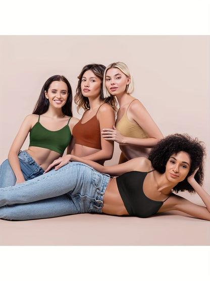 4 Pack Women's Wireless Bralettes with Removable Padding – Soft Breathable Seamless Bra Set for Yoga Lounge Sleep & Everyday Wear, Sizes S-XL in Multiple Colors