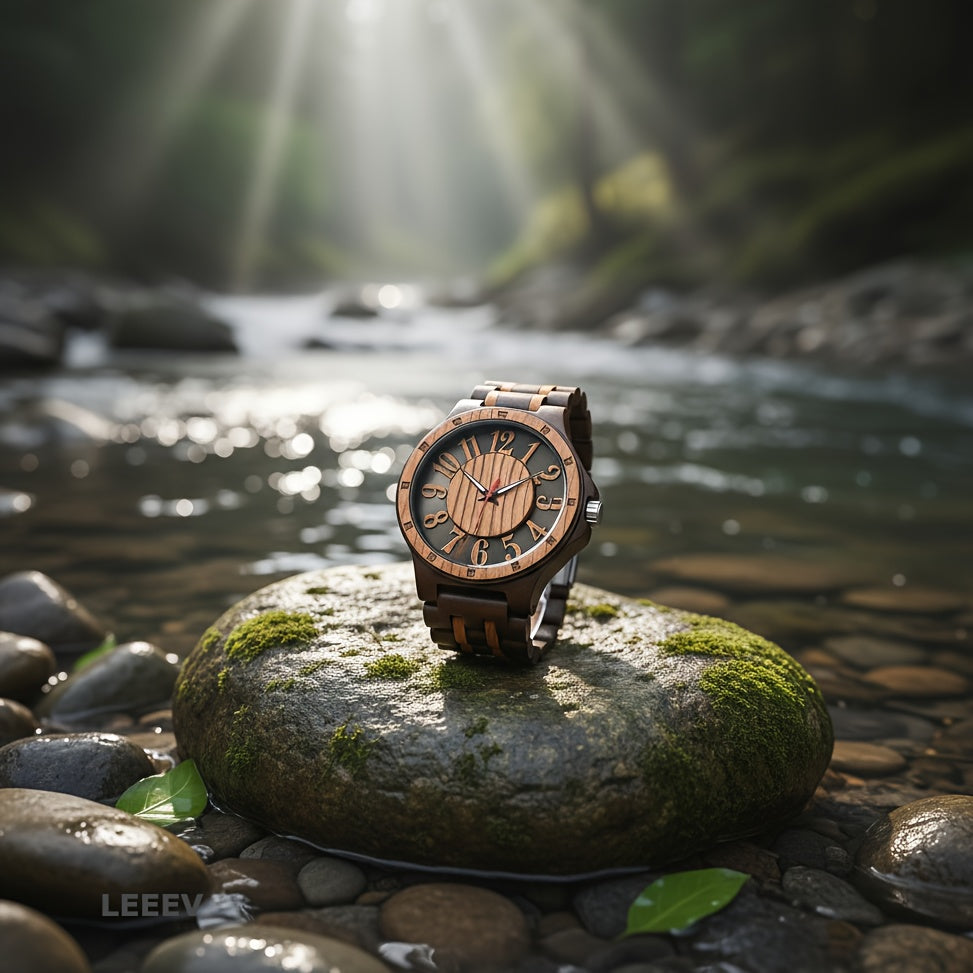 Natural Wood Watch for Men – Hollow Arabic Dial Quartz Wooden Timepiece, Handcrafted Unique Grain Wristwatch, Perfect Gift for Men, Boys, Fathers & Sons on Birthday or Father's Day