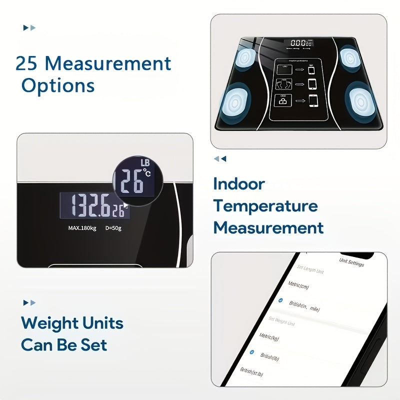 Digital Bathroom Scale 400 lb / 180 kg - Intelligent Body Weight Scale with Backlit LED Display, Sturdy Tempered Glass, Compact Smart Scale for Home