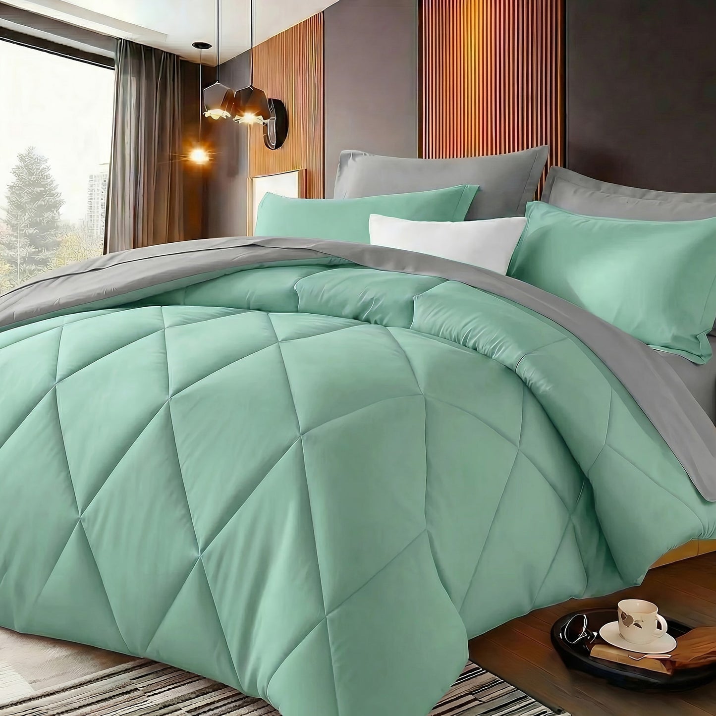 Quilted Comforter Set Twin Queen King Size – Soft Diamond Pattern Quilt with Pillowcases Ultra-Fine Fiber Fill Lightweight Breathable All-Season Bedding 2/3 Piece Multiple Colors