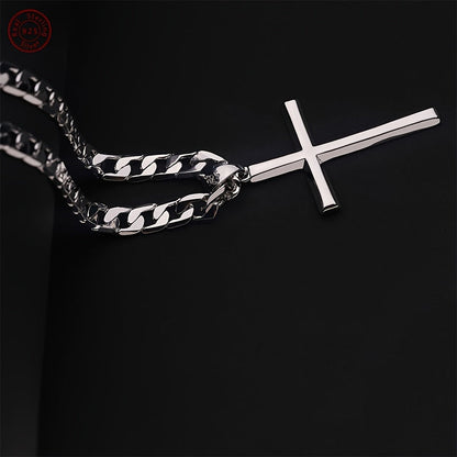 S925 Sterling Silver 5mm Cuban Chain Cross Pendant Necklace 4g – 22in/24in, Gift Box Included, Faith Jewelry for Men & Women, Anniversary, Christmas & Birthday Gift