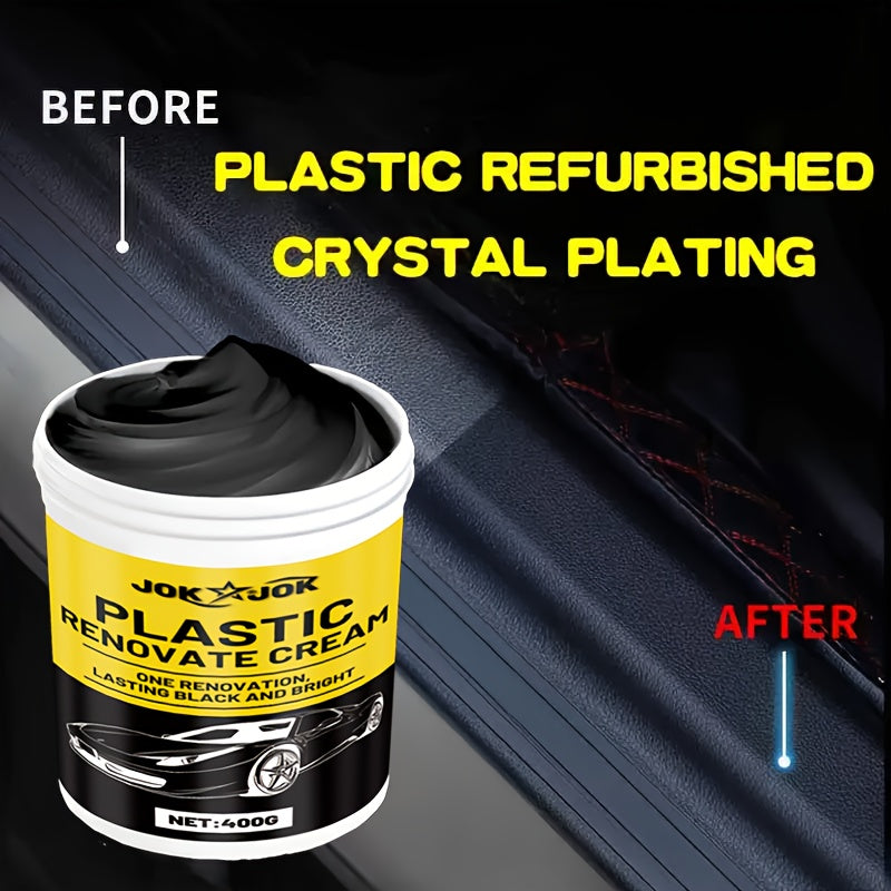 Car Plastic Polish & Tire Coating 400g with Sponge – All-in-One Restorer for Dashboard, Seats & Bumpers, Long-Lasting PVC Formula, Streak-Free Shine, Easy Auto Detailing Application