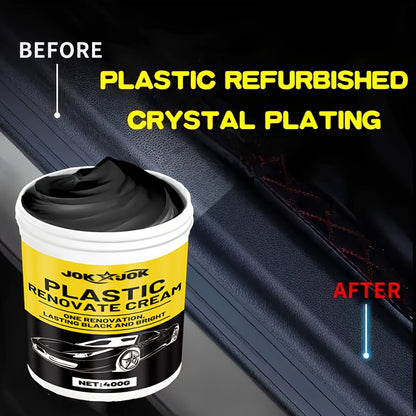 Car Plastic Polish & Tire Coating 400g with Sponge – All-in-One Restorer for Dashboard, Seats & Bumpers, Long-Lasting PVC Formula, Streak-Free Shine, Easy Auto Detailing Application