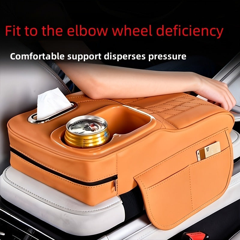 Car Center Console Tray Organizer Raised Design Tissue Box Holder Cup Holder Non-Slip Storage Mat Universal Fit 6 Colors Black Orange Red Brown Beige