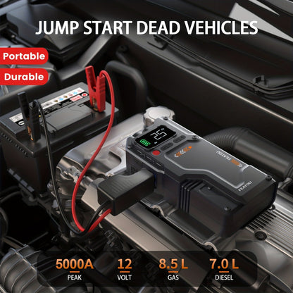 7000A Portable Jump Starter with Air Compressor – 5000A/7000A Peak Battery Pack with 150PSI Digital Tire Inflator, Fits 10L Gas & 2.38gal Diesel, Fast USB Charging & LED Emergency Light