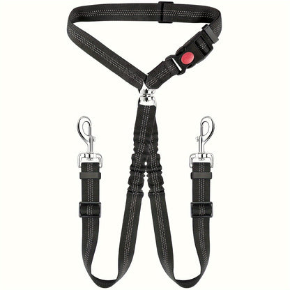 Dual Dog Car Seat Belt for 2 Dogs No-Tangle Headrest Restraint Adjustable Bungee Pet Safety Harness for Small Medium Large Dogs Car Travel