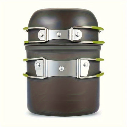 304 Stainless Steel Camping Cookware Set with Foldable Storage – Durable Compact Pot with Knives & Forks Utensils for Outdoor Backpacking Hiking Picnics & Camping, Green & Orange, Lightweight Camp Kitchen Kit