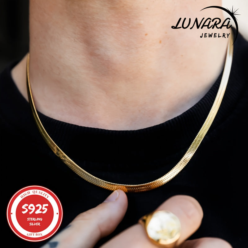 24K Gold Plated Herringbone Snake Chain Necklace 925 Sterling Silver 3.5mm Flat Chain for Women Men Gift Box Included 18-24 Inch