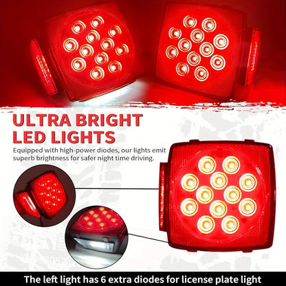 12V LED Trailer Lights Kit Stop Tail Turn Signal License Plate Light for Trailers Under 80" - Square Trailer Tail Lights for Boat Trailer Truck RV Camper Marine with Wiring Options