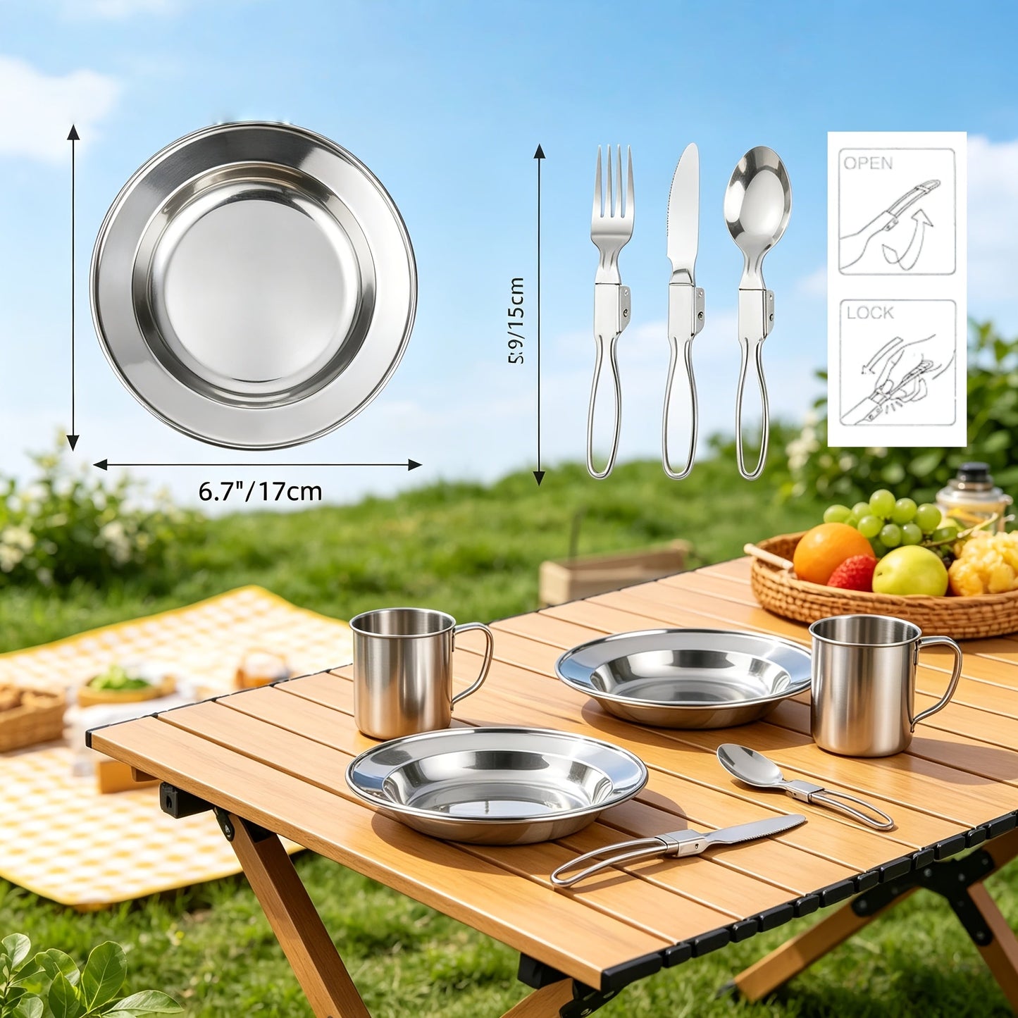 Camping Cookware Mess Kit 8/9/14/15 Piece, Portable Non-Stick Aluminum Alloy Camp Cook Set with Kettle Pot Frying Pan Plates Utensils, Lightweight Backpacking Outdoor Cooking Gear for Hiking & Travel