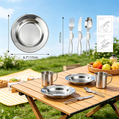 Camping Cookware Mess Kit 8/9/14/15 Piece, Portable Non-Stick Aluminum Alloy Camp Cook Set with Kettle Pot Frying Pan Plates Utensils, Lightweight Backpacking Outdoor Cooking Gear for Hiking & Travel